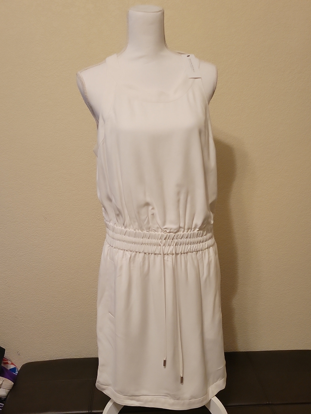 NWT Banana Republic Classic White Sleeveless Drawstring Waist Dress SZ 14